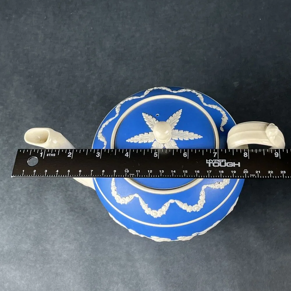 Rare Antique Copeland Spode‎ Blue Jasperware Teapot 